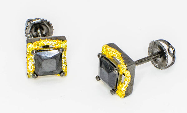 Sterling Silver Black and Yellow Cubic Zirconia Stud Earrings Screwbacks 6mm - Jewelryland.com