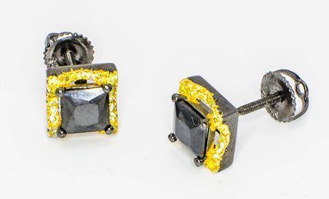 Sterling Silver Black and Yellow Cubic Zirconia Stud Earrings Screwbacks 6mm - Jewelryland.com