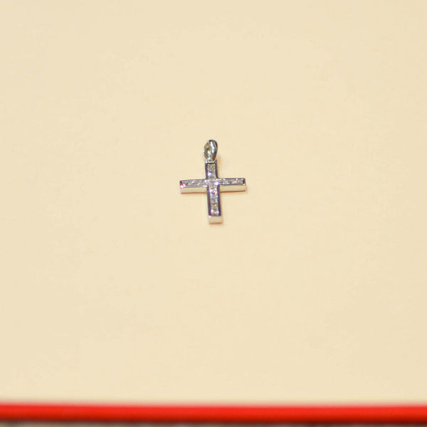 Sterling Silver Mini Cross Pendant Clear CZ Cubic Zirconia Micro Pave 26mm - Jewelryland.com