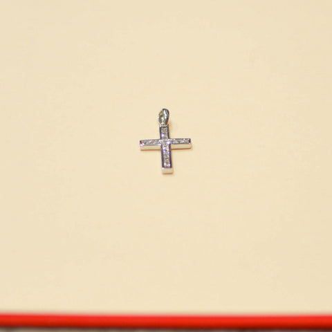 Sterling Silver Mini Cross Pendant Clear CZ Cubic Zirconia Micro Pave 26mm - Jewelryland.com