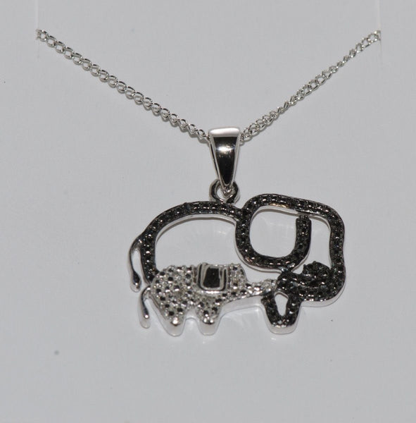 925 Sterling Silver Diamond Pig Pendant Necklace .05ct, 18" chain - Jewelryland.com
