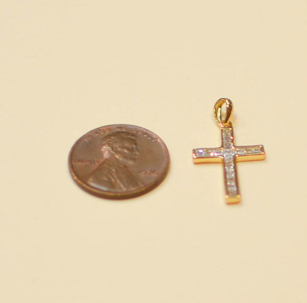 Yellow Sterling Silver 26mm x 14mm Micropave CZ Cross Charm Pendant - Jewelryland.com