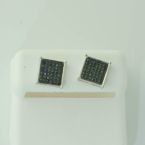 Sterling Silver Stud Earrings Screw Backs Pave Square Black Cubic Zirconia ASC - Jewelryland.com