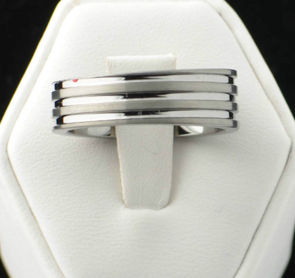 8mm Band Tungsten Carbide Ring Triple Groove High Polish - Jewelryland.com