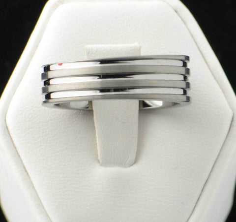 8mm Band Tungsten Carbide Ring Triple Groove High Polish - Jewelryland.com
