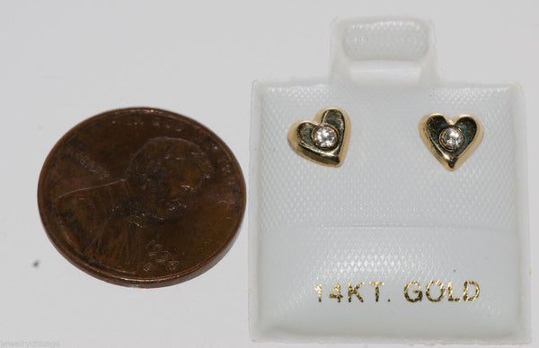 6mm Heart Stud Earrings Clear CZ 14k Yellow Gold Screw Backs Cubic Zirconia - Jewelryland.com