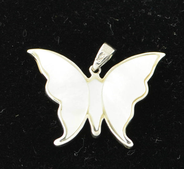 Butterfly Pendant with Shell Reversible Pendant .925 Sterling Silver - Jewelryland.com