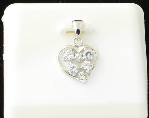Cubic Zirconia Heart Pendant .925 Sterling Silver CZ Cluster 16mm x 12mm - Jewelryland.com