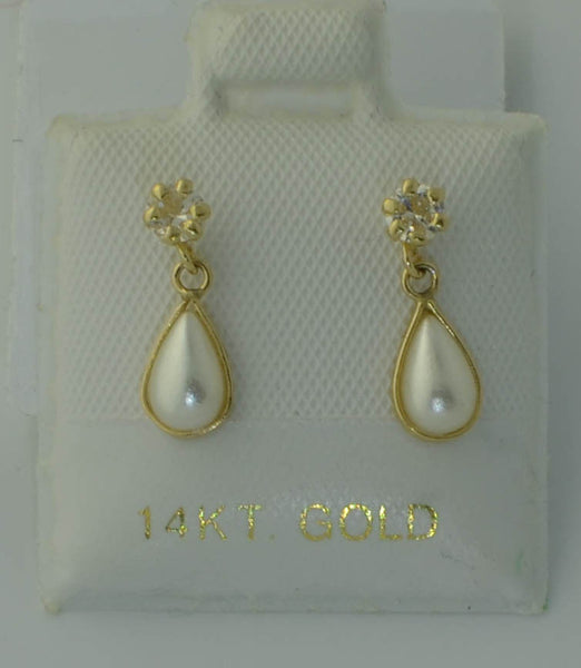 Pearl Earrings 14k Gold Teardrop Dangle CZ Cubic Zirconia Screwback Studs - Jewelryland.com