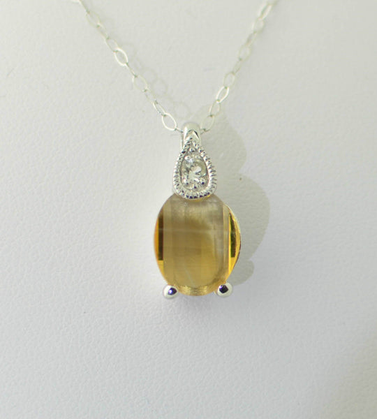 Sterling Silver Genuine Citrine with White Topaz Necklace 18" & Silver Chain - Jewelryland.com