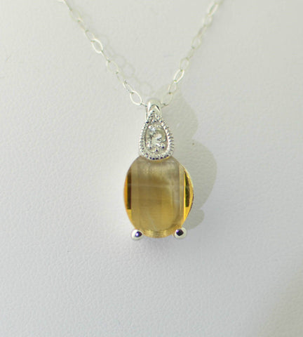 Sterling Silver Genuine Citrine with White Topaz Necklace 18" & Silver Chain - Jewelryland.com