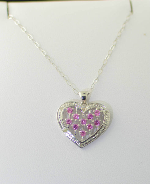 Sterling Silver Pink Sapphire Diamond Heart Necklace | Jewelryland.com