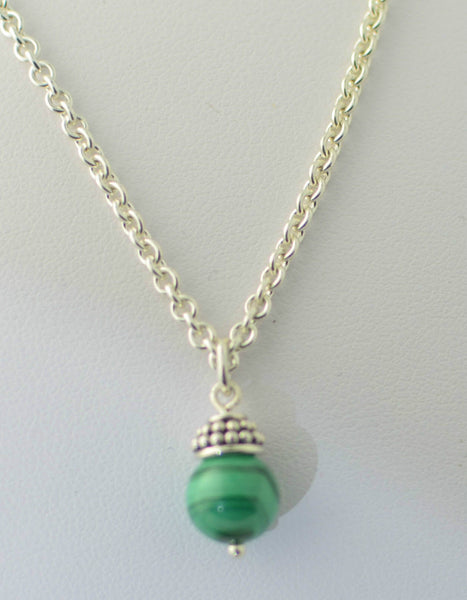 925 Sterling Silver Malachite Gemstone Pendant Necklace with 30" chain - Jewelryland.com