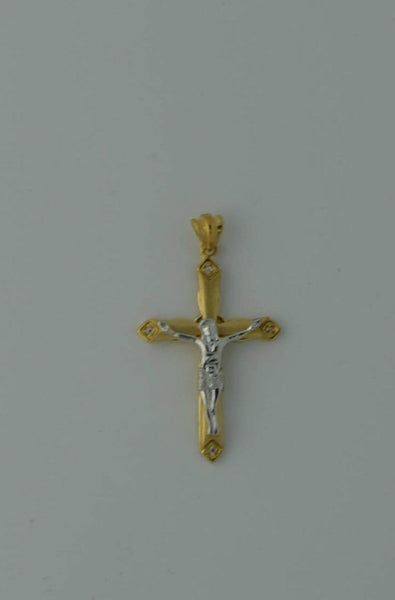 925 Sterling Silver Jesus Crucifix Two Tone Pendant with CZ 35mm x 21mm - Jewelryland.com
