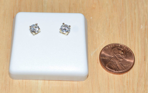Round CZ Stud Earrings Basket Screwbacks Cubic Zirconia Yellow Sterling Silver - Jewelryland.com