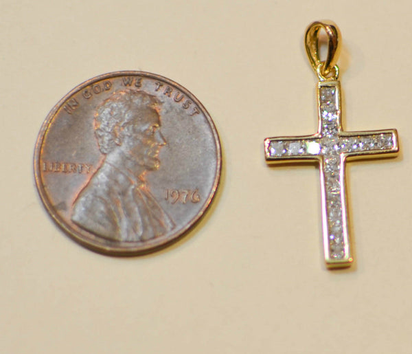 Yellow Sterling Silver 26mm x 14mm Micropave CZ Cross Charm Pendant - Jewelryland.com