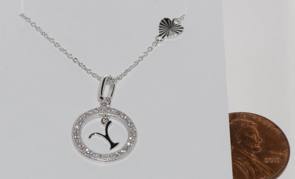 Sterling Silver Floating Letter Y CZ Circle Initial 17" Necklace Cubic Zirconia - Jewelryland.com
