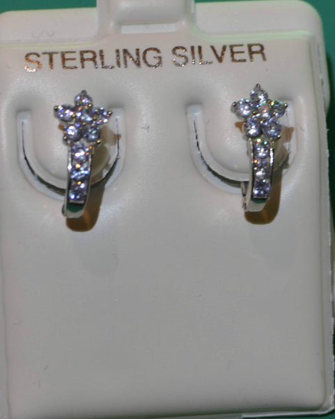 Leverback CZ Earrings Flower Sterling Silver - Many Colors Available - Jewelryland.com