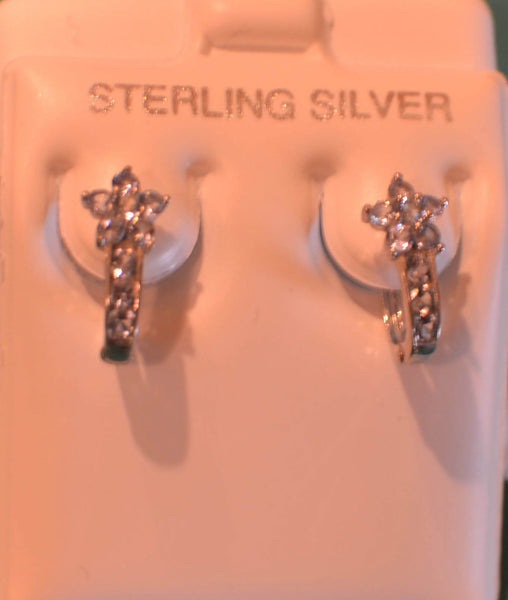 Leverback CZ Earrings Flower Sterling Silver - Many Colors Available - Jewelryland.com