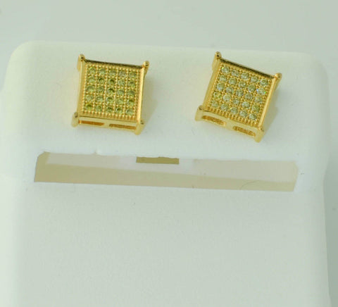 Sterling Silver Stud Earrings Screw Back Yellow CZ Micro Pave Cubic Zirconia - Jewelryland.com