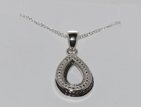 925 Sterling Silver .01 ct Open Teardrop Diamond Necklace, 18" chain - Jewelryland.com