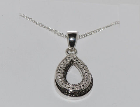 925 Sterling Silver .01 ct Open Teardrop Diamond Necklace, 18" chain - Jewelryland.com