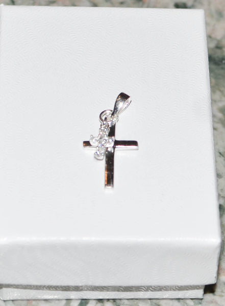 925 Sterling Silver Cross Pendant with Dangling Free Floating Cross 26mm - Jewelryland.com