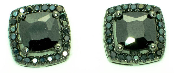 Black CZ Stud Earrings Screwback Sterling Silver Micropave 8mm Square ASC Brand - Jewelryland.com