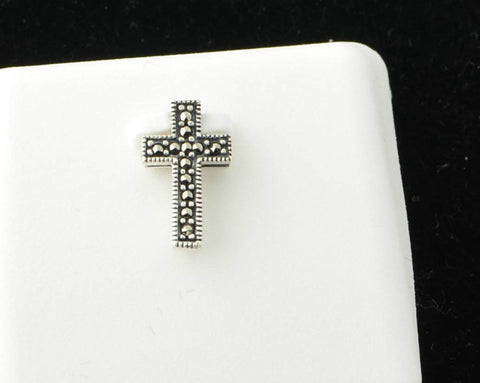 .925 Sterling Silver Mini Cross Pendant Marcasite - Jewelryland.com