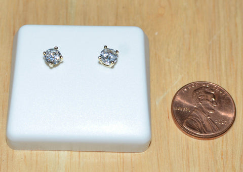 Round CZ Stud Earrings Basket Screwbacks Cubic Zirconia Yellow Sterling Silver - Jewelryland.com