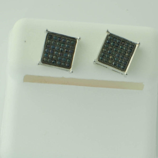 Sterling Silver Stud Earrings Screw Backs Pave Square Black Cubic Zirconia ASC - Jewelryland.com