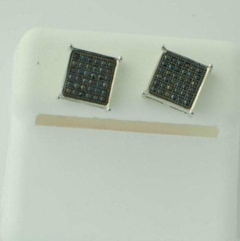 Sterling Silver Stud Earrings Screw Backs Pave Square Black Cubic Zirconia ASC - Jewelryland.com
