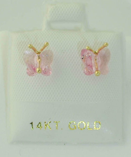 14k Gold Butterfly Earrings with Screw Backs - Magenta or Light Green - Jewelryland.com