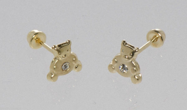 Teddy Bear Stud Earrings 10k Yellow Gold 6mm CZ Screw backs Cubic Zirconia - Jewelryland.com