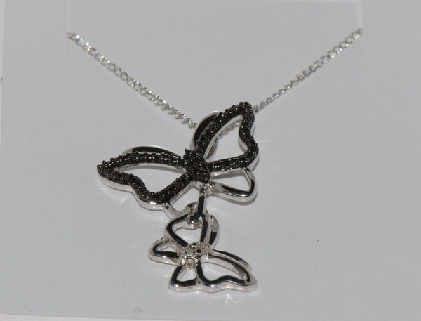 Diamond Butterfly Necklace .05 TCW Sterling Silver Pendant 18" Chain - Jewelryland.com