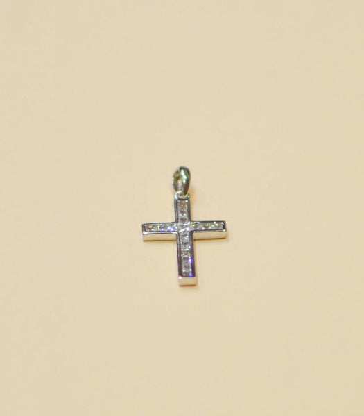Sterling Silver Mini Cross Pendant Clear CZ Cubic Zirconia Micro Pave 26mm - Jewelryland.com