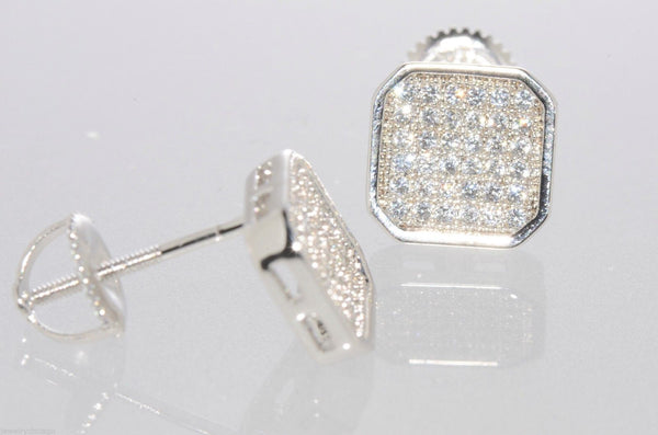 CZ Earrings Sterling Silver Screwback Studs 9mm Clear Rounded Square - Jewelryland.com