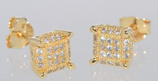 Micro Pave Stud Earrings 925 Sterling Silver Square 7mm Clear Cubic Zirconia 3d - Jewelryland.com