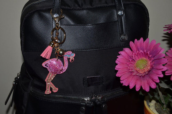 Flamingo Key Chain for Women Purse Charm Backpack Charm Crystal Bling Key Ring Key Holder - Jewelryland.com