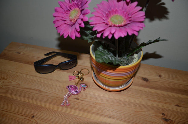 Flamingo Key Chain for Women Purse Charm Backpack Charm Crystal Bling Key Ring Key Holder - Jewelryland.com