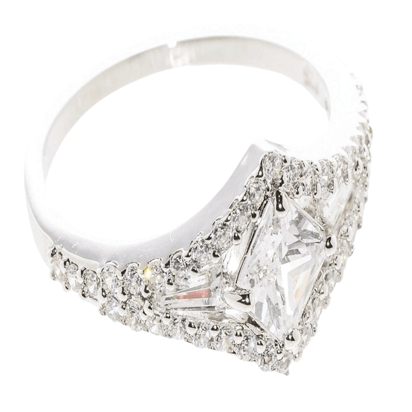 Womens Sterling Silver Ring Princess Cut CZ Cubic Zirconia Center Stone - Jewelryland.com