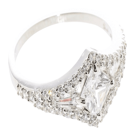 Womens Sterling Silver Ring Princess Cut CZ Cubic Zirconia Center Stone - Jewelryland.com