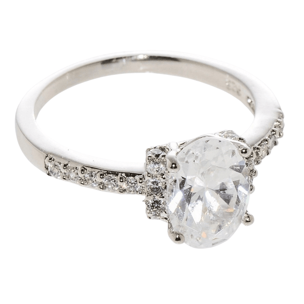 Sterling Silver Solitaire Ring CZ Cubic Zirconia Oval Center Stone 7mmx10mm - Jewelryland.com