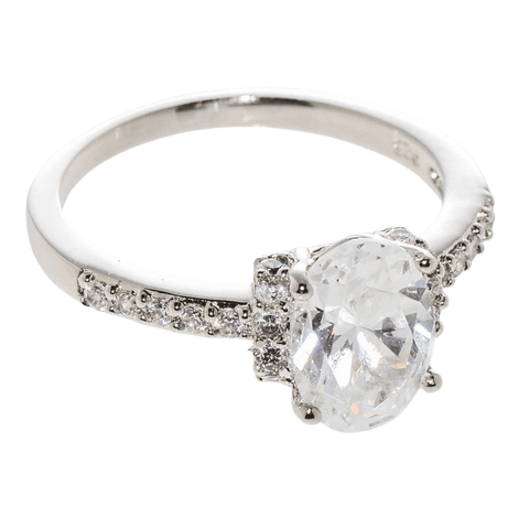 Sterling Silver Solitaire Ring CZ Cubic Zirconia Oval Center Stone 7mmx10mm - Jewelryland.com