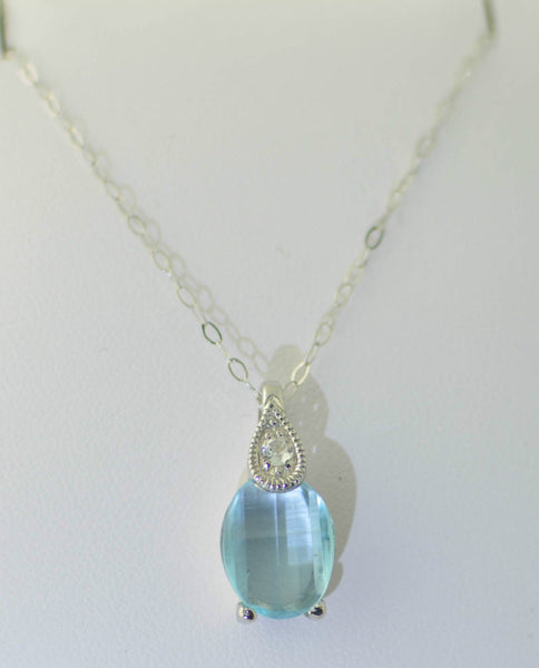 925 Sterling Silver Blue Topaz & White Topaz Gemstone Pendant Necklace 18" chain - Jewelryland.com