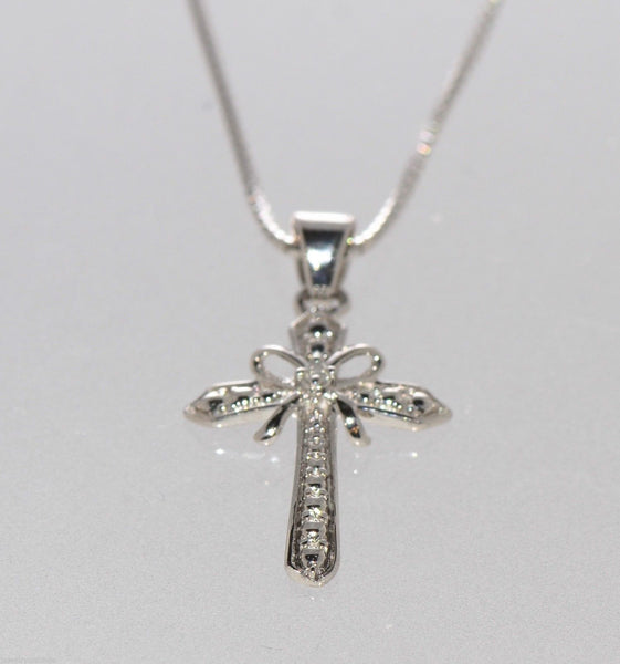 Diamond Cross Pendant Necklace .01ct 925 Sterling Silver, 18" chain - Jewelryland.com
