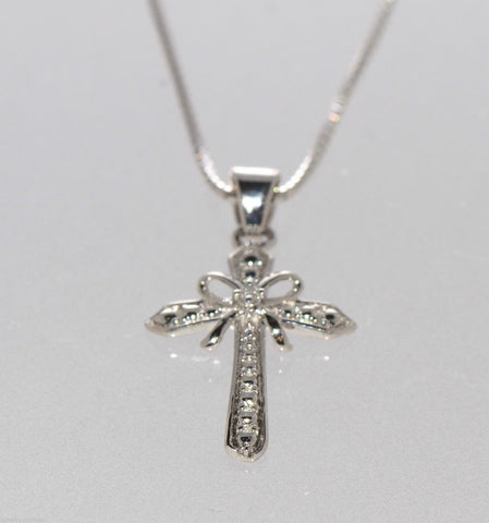Diamond Cross Pendant Necklace .01ct 925 Sterling Silver, 18" chain - Jewelryland.com
