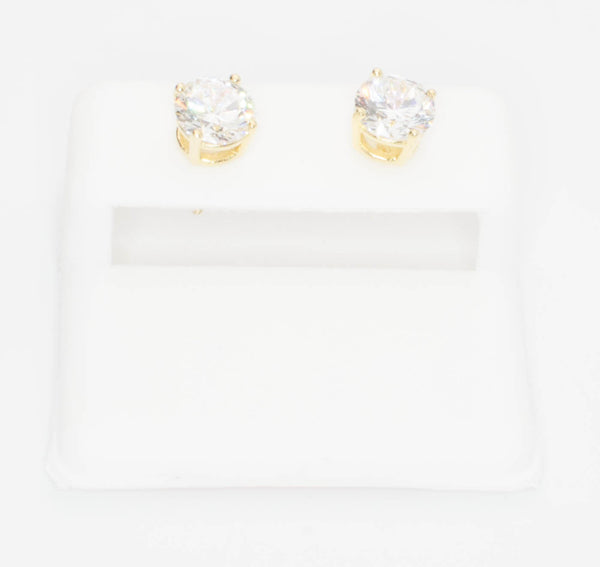 Sterling Silver Gold Plated 7mm Round Clear CZ BASKET Screw back Earrings - Jewelryland.com