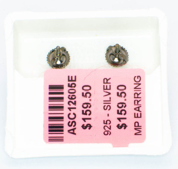 Sterling Silver 8mm Black Cubic Zirconia Earrings Micropave Stones Screwbacks - Jewelryland.com