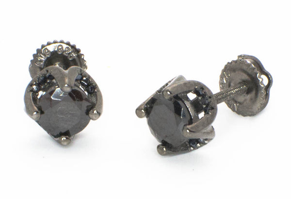 Sterling Silver 6mm Black CZ Stud Earrings with Black Micropave Accent Stones - Jewelryland.com